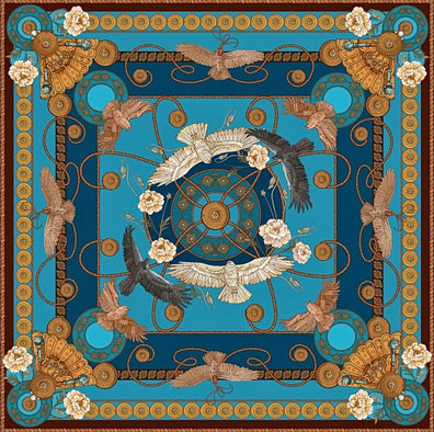 Apaszka „Sokole Polowanie” (Turkusowa) (Jedwab mokry)