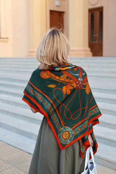 Apaszka „Sokole Polowanie” (Zielona) (Wełna)