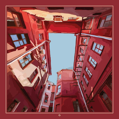 Apaszka „Czerwone Podwórko” (Jedwab mokry)