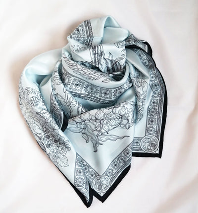 Apaszka „Ptaki Białorusi” (Niebieska) (Jedwab mokry)