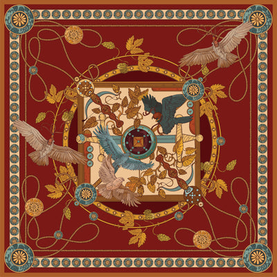 Apaszka „Sokole Polowanie” (Czerwona) (Jedwab mokry)