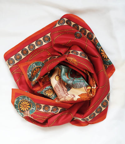 Apaszka „Sokole Polowanie” (Czerwona) (Jedwab mokry)