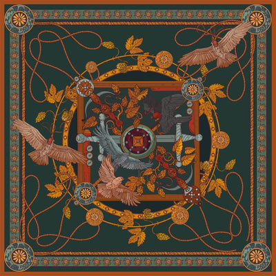 Apaszka „Sokole Polowanie” (Zielona) (Jedwab mokry)