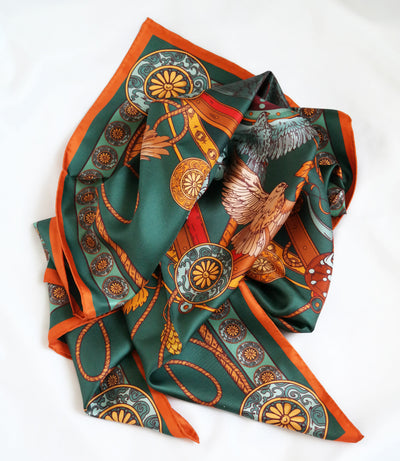 Apaszka „Sokole Polowanie” (Zielona) (Jedwab mokry)