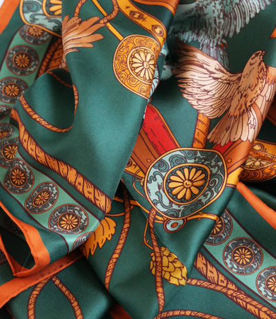 Apaszka „Sokole Polowanie” (Zielona) (Jedwab mokry)