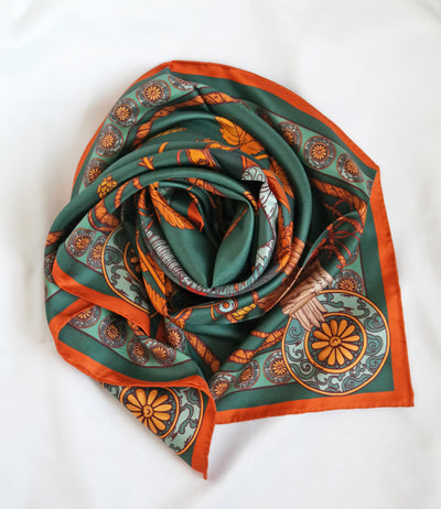 Apaszka „Sokole Polowanie” (Zielona) (Jedwab mokry)